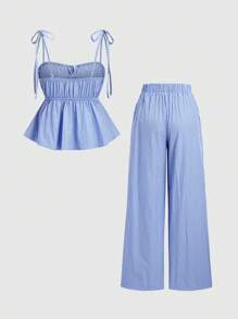 Sweetra Set de 2 piezas Top de tirantes y pantalones casuales de verano a rayas para mujer