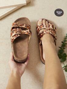 SHUZIA 女士宽版可调节双扣带猎豹软木鞋垫拖鞋 - 彩色 - 查看 7