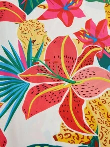 SHEIN LUNE Große Größen Damen gewebtes allover bedrucktes Taillen Urlaubs Sommer Hawaii Kleid