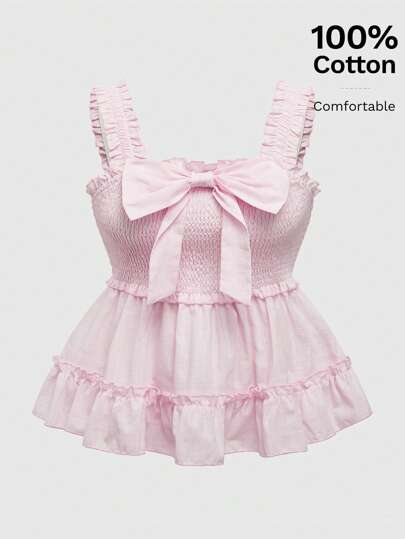 Kawaii Große Größen süße Trägerhemd-Bluse mit Schleife