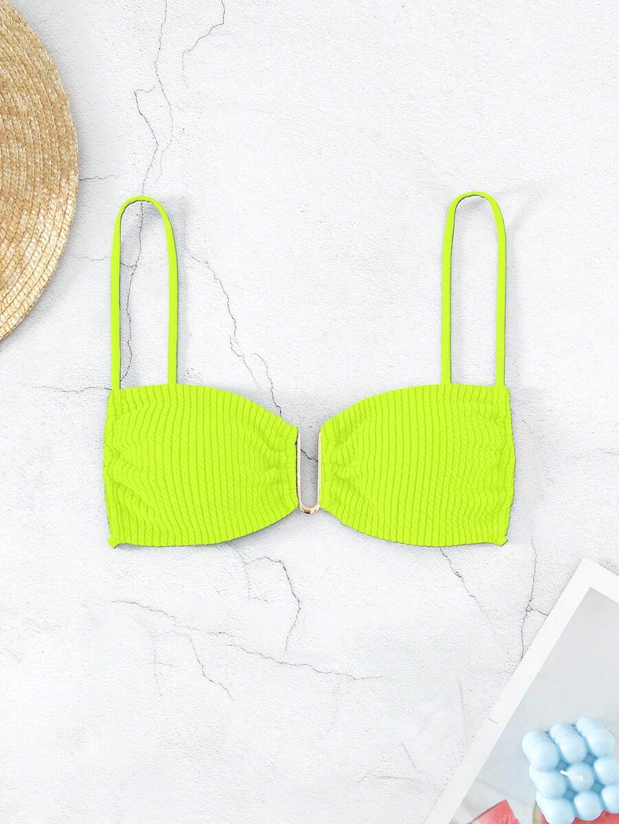 SHEIN Swim Summer Vacation Beach Spaghetti Strap Bikini Top - Lime Green - View 1