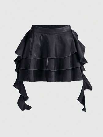 Fairycore Gonna con volant a più strati e laccetti frontali, di colore tinta unita, da donna