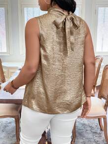 SHEIN Clasi Plus Size Women Elegant Gold Ruffle Collar Short Sleeve Shirt, Summer Sleeveless Blouse - Gold - View 2