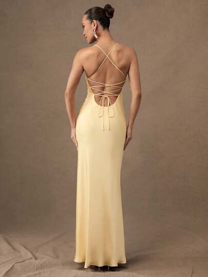 Silquee Premium Quality Butter Yellow Graduation Early Spring And Summer Pale Yellow Wedding & Romantic Valentine's Date Night Sexy Form-Fitting Elegant Ruffle Strap Dress, Formal Gown, Formal Prom Gown, Long Prom Dress, Prom Dress, Romper Dress, Premium Quality, Luxury Dress, Timeless Dress, Versatile Elegance Dress, Artisan-Crafted Details, High-Quality, Summer Dresses For Women, Elegant Dresses For Women, Beige Satin Dress, Draped Dress, Sexy Ribbon Dress, Split Design Dress, High-End Maxi Dress, Yellow Satin Dress, Cross Strap Dress, Suspender Dress, Fishtail Hem Dress, Double Layer Return Design, Valentine's Day Wedding Dress, Romantic Date Wedding Dress, Cocktail Wedding Dress, Haute Bridal Dress, Formal Party Dress, Wedding Guest Dress, Evening Dress, Stage Costume, Stage Wear, Graduation Dress, Dinner Dress, Graduation Maxi Dress.