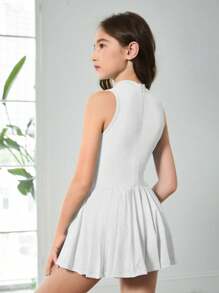 SHEIN Bộ đồ liền thân chống chói ngoài trời cho bé gái tuổi teen dùng khi chạy bộ, tập thể dục, các hoạt động thể thao như bóng rổ, bóng đá, quần vợt, cầu lông - Thời trang có khóa kéo ẩn phía sau - trắng - Xem 2