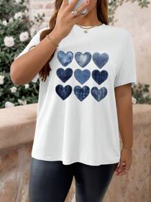 INAWLY Camiseta holgada de manga corta, cuello redondo y estampado de corazones para mujer de talla grande