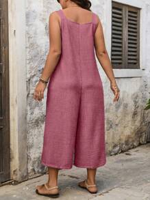 EMERY ROSE Plus Size Women Drawstring Pocket Decor Straight-Leg Jumpsuit - Pink - View 2