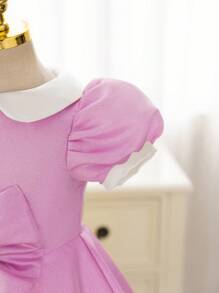 Đầm dạ hội tay bồng chất liệu vàng sáng bóng quyến rũ cho bé gái trẻ thích hợp cho dạ hội, tiệc tùng - Hồng - Xem 7