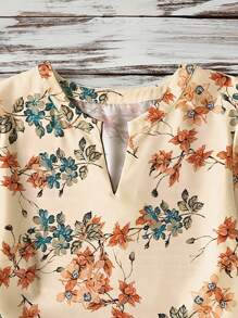 INAWLY Blusa da donna oversize con stampa casuale, scollo a V, maniche a palloncino