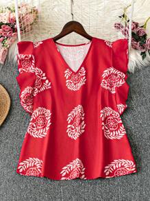 Chiquease Women V-Neck Simple Style Blouse, Suitable For Summer - Red - View 1
