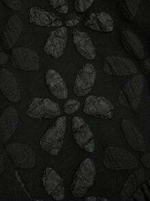 Sweetra Plus Size Punk Goth Style Collared Jacquard Patchwork Grommet Tie Waist A-Line Shirt - Black - View 6