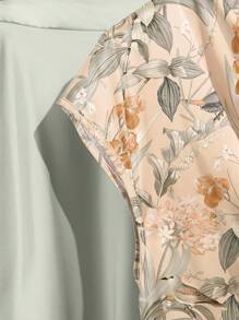 INAWLY 2件套女士随机印花无袖荷叶边领衬衫+裙子