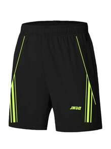 Manfinity Sport Polished Men's Letter Print Long Sleeve Sweatshirt, Letter Webbing Leggings And Shorts 3pcs Sports Suit Workout Clothes Running Sets - Black - View 3