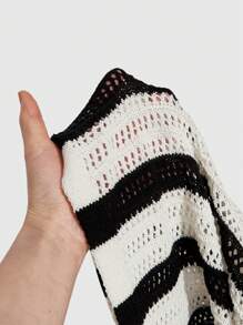 ROMWE MEN Casual 男士条纹短袖单排扣休闲针织上衣 - 白色 - 查看 4