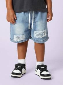 SUMWON 男童夏季 1980 两件套背心破洞牛仔短裤运动休闲都市街头时尚服装 4 岁幼儿 - 彩色 - 查看 4