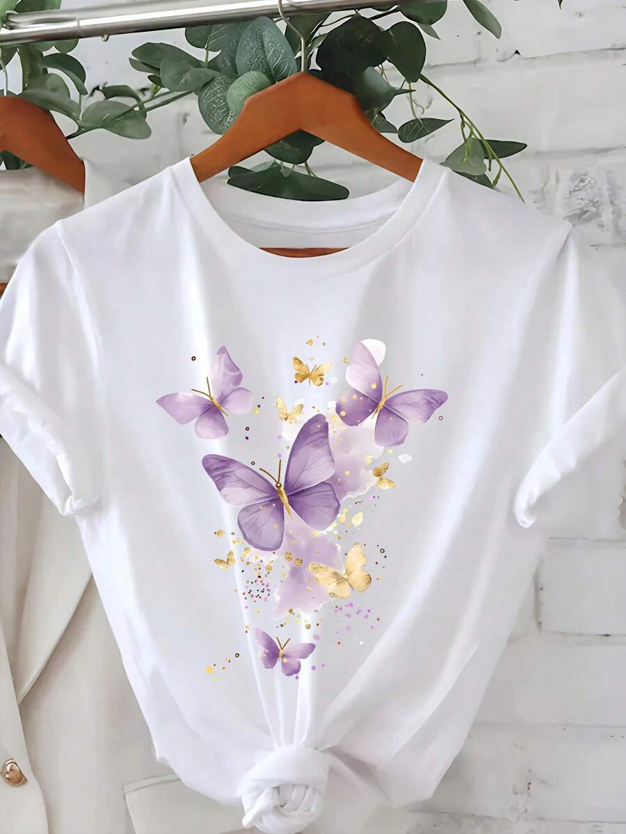 INAWLY 1 Áo thun cổ tròn tay ngắn cho nữ, tối giản & thời trang, phù hợp cho mùa hè - trắng - Xem 1