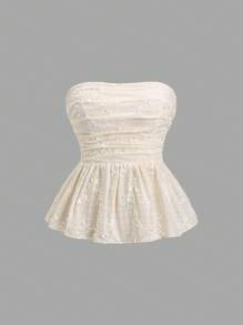 Sweetra 女士夏季刺绣褶皱筒娃娃装上衣 Y2K - 杏色 - 查看 1