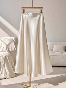 Franclia 女式简约优雅纯色A字裙，夏季 - 杏色 - 查看 3