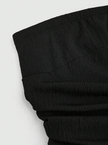 Sweetra Top entallado con volantes en el bajo, sin tirantes, para talla grande, para vacaciones de primavera y verano - Negro - Ver 3