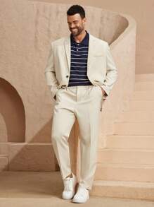 EASEVO Blazer de manga larga holgado de talla grande para hombre, para otoño e invierno - Albaricoque - Ver 5