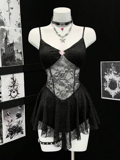 EgrlEra 女士性感蕾丝喇叭迷你连衣裙