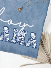 EMERY ROSE Áo thun tay ngắn cổ tròn họa tiết chữ thường cỡ lớn, mùa hè - Màu xanh bụi bặm - Xem 4