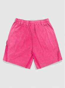 ROMWE MEN Street Life Men's Casual Number Washed Patchwork Print Shorts, Summer - Hot Pink - View 2