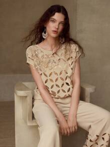 PREMIUM ÁO BLOUSE THÊU HOA MÙA HÈ SANG TRỌNG - Màu be - Xem 2