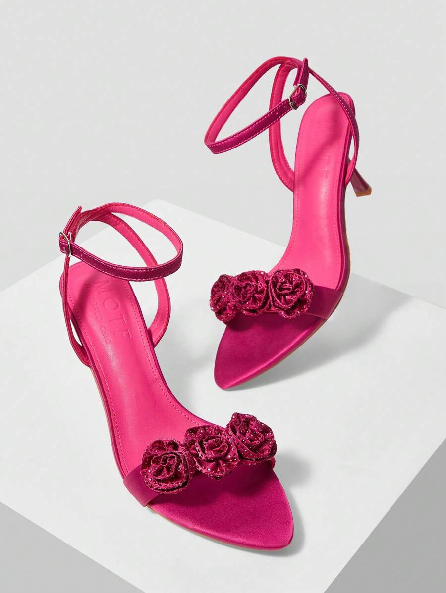 MOTF PREMIUM GIÀY CAO GÓT MŨI NHỎ HÌNH HOA THANH LỊCH CHO NỮ, CHO NGÀY VALENTINE, KỲ NGHỈ XUÂN LỄ PHỤC SINH - Màu Hồng Tươi - Xem 1