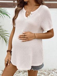 SHEIN 1 pezzo Maglia a maniche corte da donna in jacquard tinta unita, di moda minimalista per l'estate
