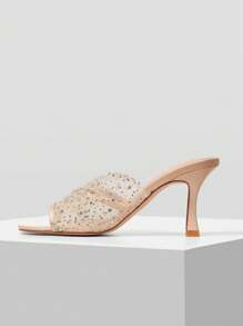 MOTF PREMIUM SANDALIAS DE TACÓN ALTO CON PUNTERA ABIERTA, TRANSPARENTES Y CON MALLA CON STRASS PARA MUJER, DE MODA