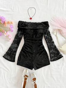 Soleia WYWH Vacation Off Shoulder Black Lace Flared Sleeve Ruffle Jumpsuits - Black - View 3