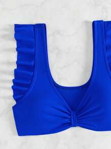 SHEIN Swim Women Solid Color Spaghetti Strap Tankini Top & Triangle Swim Bottoms 2pcs Swimsuit Set For Summer Beach Vacation - Royal Blue - View 4