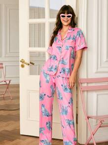 Chillnights Women Leopard Print Short Sleeve Button-Up Top And Pants Pajama Set - Multicolor - View 5