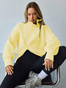 Hanevo Women's Lantern Sleeve Zip-Up High Neck Fleece Sweatshirt,Graduation,Teacher,Back To School Pullover Fall - Yellow - View 4