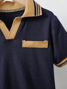 SHEIN 1pc Boys' Casual Sports Polo Shirt, Colorblock Design, Suitable For School, Outings, Outdoor Activities, Spring & Summer - Blue - View 7