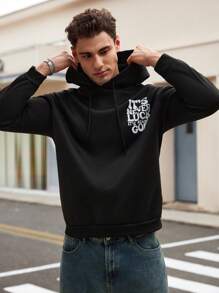 Manfinity Dauomo Men's Simple Print Hooded Long Sleeve Casual Sweatshirt, For Fall Winter