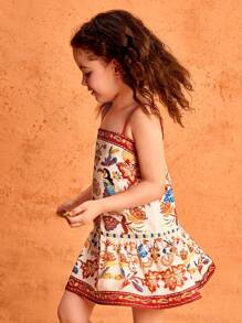 Travachic KIDS Váy không tay in hoa dễ thương cho bé gái, mùa hè - Màu be - Xem 4