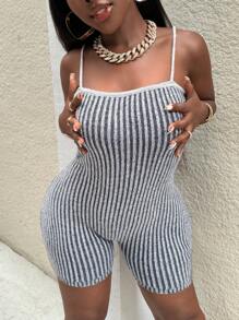 SHEIN Slayr Women Stripe Print Spaghetti Strap Backless Jumpsuit - Grey - View 4