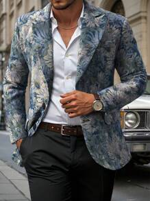 Manfinity Mode Men's Casual Daily Floral Painting Print Single-Breasted Blazer Fashion - Blue - View 1