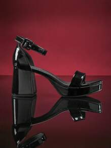 SHUZIA 畅销女式踝带方头粗跟黑色凉鞋 - 时尚、舒适、百搭的必备品