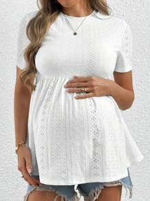 SHEIN Camiseta de maternidad de manga corta de color liso, simple y de moda, adecuada para el verano