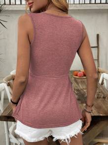 SHEIN LUNE Women's Casual Front Twist Ruched V-Neck Sleeveless Tank Top, Summer