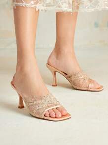 MOTF PREMIUM SANDALIAS DE TACÓN ALTO CON PUNTERA ABIERTA, TRANSPARENTES Y CON MALLA CON STRASS PARA MUJER, DE MODA