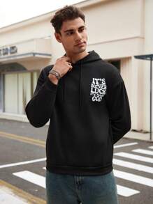 Manfinity Dauomo Men's Simple Print Hooded Long Sleeve Casual Sweatshirt, For Fall Winter