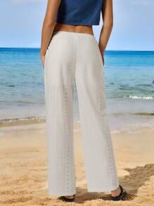 SHEIN Forever 21 春夏女士浪漫长裤，适合舞会/正式场合/生日/90 年代/商务休闲女士/优雅/西部装/外出/时尚/休闲/千禧年/俱乐部/办公室/鸡尾酒会/复古/紧身/狂欢节/趣味/优雅/老派/街头服饰/度假/乡村音乐会/工作/端庄/春假/单身派对/音乐会/坏人/基本款/毕业/低腰/宽松/直筒/阔腿/松紧腰抽绳/白色裤子 - 白色 - 查看 3