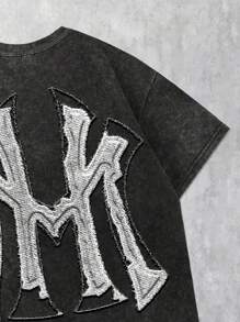 ROMWE Grunge Punk Camiseta Casual Solta de Gola Redonda com Aplicação de Letra para Homens no Verão