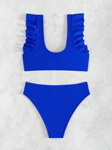 SHEIN Swim Women Solid Color Spaghetti Strap Tankini Top & Triangle Swim Bottoms 2pcs Swimsuit Set For Summer Beach Vacation - Royal Blue - View 6