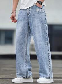 Manfinity Hypemode Men's Pocket Loose Wide Leg Casual Versatile Jeans