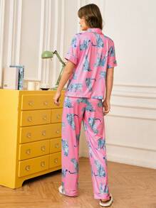 Chillnights Women Leopard Print Short Sleeve Button-Up Top And Pants Pajama Set - Multicolor - View 2